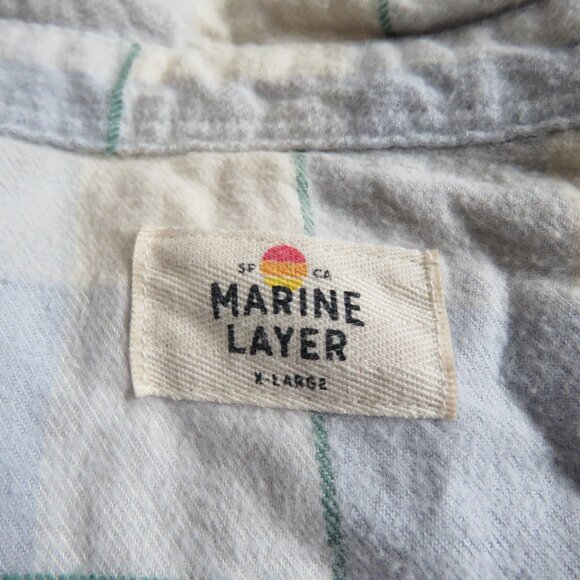 MARINE LAYER Monterey Flannel Shirt in Cool Blue Plaid Casual Gorpcore- Size XL - Picture 14 of 15